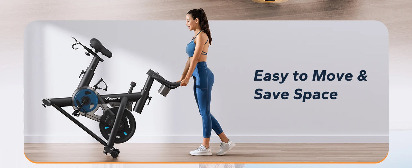 MERACH Exercise Bike Brake Pad/Magnetic Stationary Bike with Exclusive App Low Noise Indoor Cycling Bike with Fitness Courses