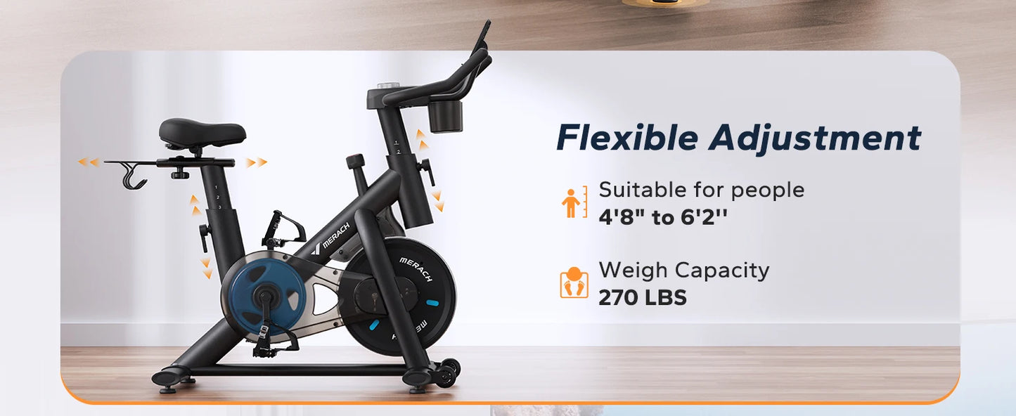 MERACH Exercise Bike Brake Pad/Magnetic Stationary Bike with Exclusive App Low Noise Indoor Cycling Bike with Fitness Courses