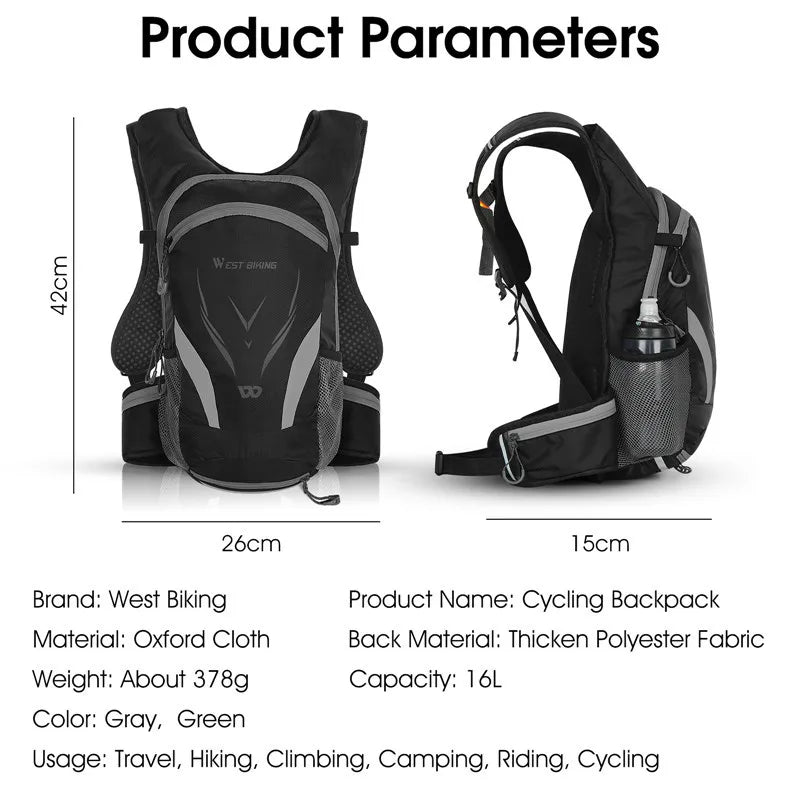 WEST BIKING 16L Cycling Backpack Waterproof Ultralight Bicycle Bag Outdoor Mountaineering Hiking Travel Bike Hydration Backpack