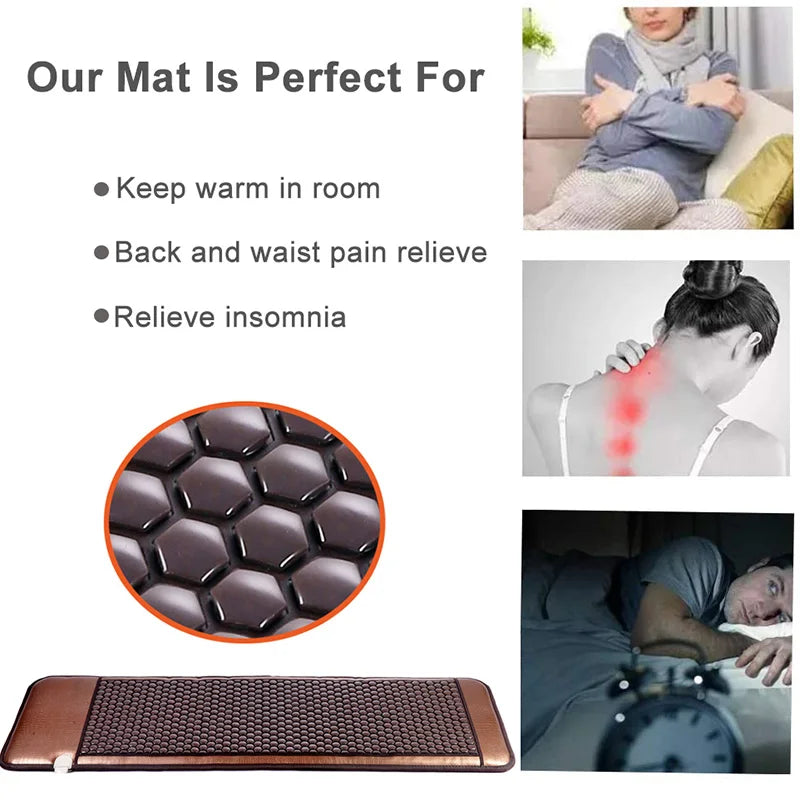 Natural Tourmaline Germanium Stone Mattress Massage Heating Pad Far-Infrared Thermal Stone Therapy 190x60cm Relieve Back Pain