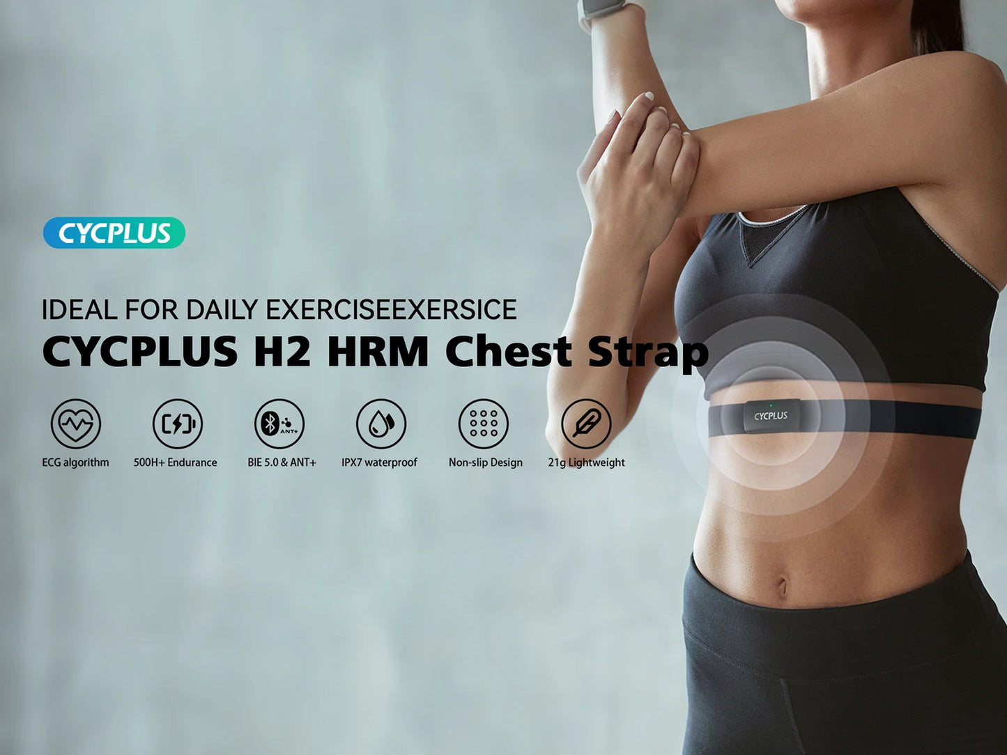 CYCPLUS H2 Heart Rate Monitor Chest Strap BLE ANT+ Heart Rate Monitor Chest Sensor with 500h Battery, IPX7 Waterproof