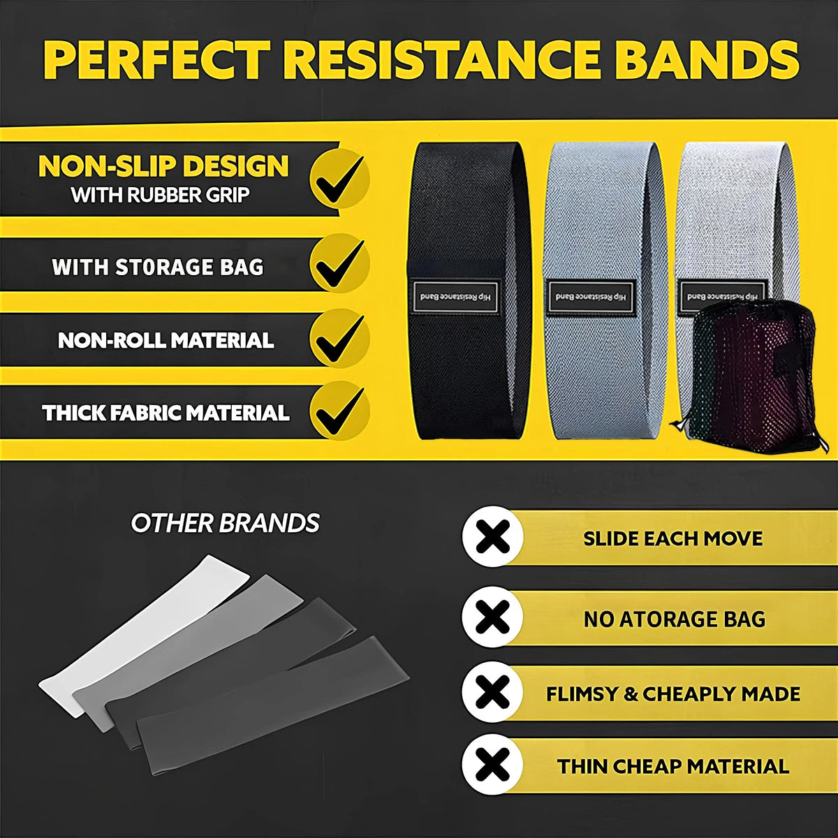 1/3pcs Elastic Resistance Band Legs and Hip Training Yoga Squat Elastic Band Latex Non-slip Gym Supplies Come with Storage Bag