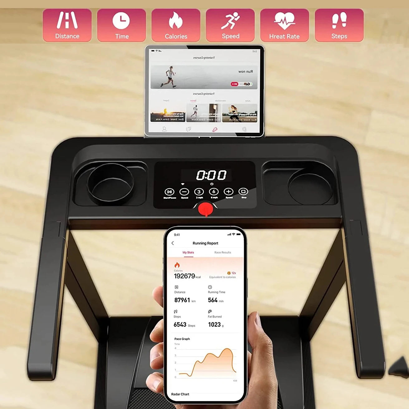 3.0HP Treadmills Electric APP Online Monitoring 7.5MPH Remote Control Foldable Quite Running Walkingpad for Home Portable 300LBS