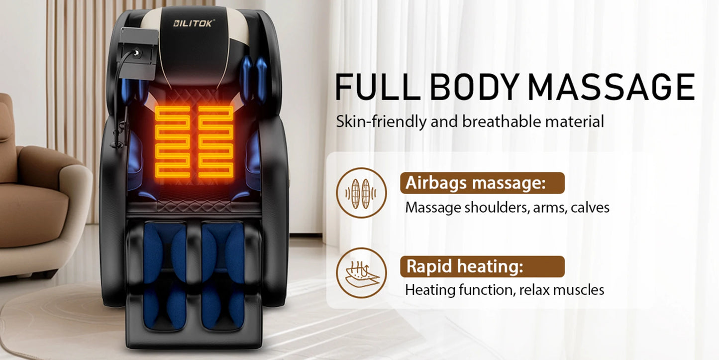 Zero Gravity Full Body Massage Chair with Heating, Airbags, Foot Roller & Touch Screen – Supports Up to 180 lbs